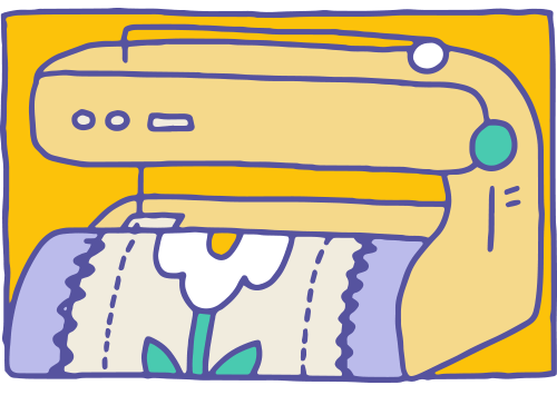 illustration d'une machine à coudre réalisant une couture droite sur un patch sérigraphié